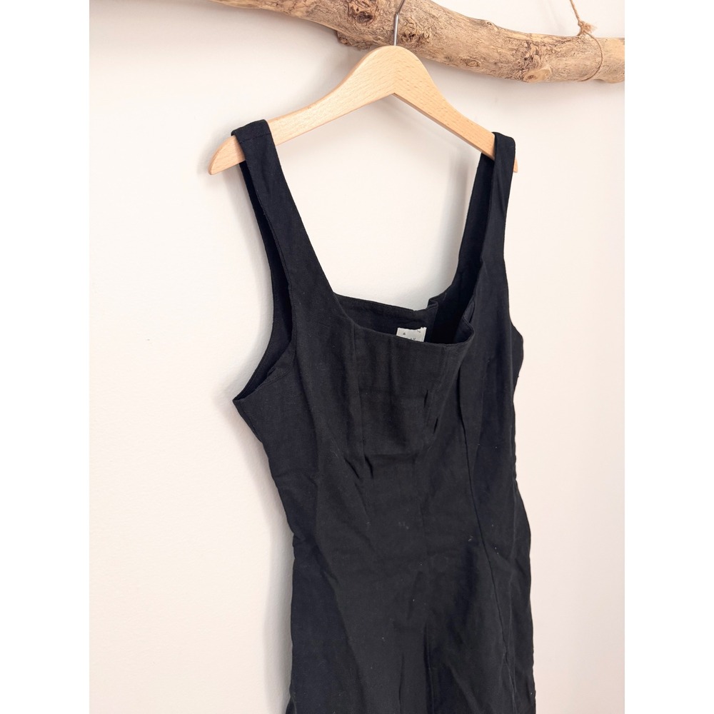 A New Day Black Linen Blend Corset Mini Dress Size 0 Sleeveless Square Neck - Picture 2 of 9